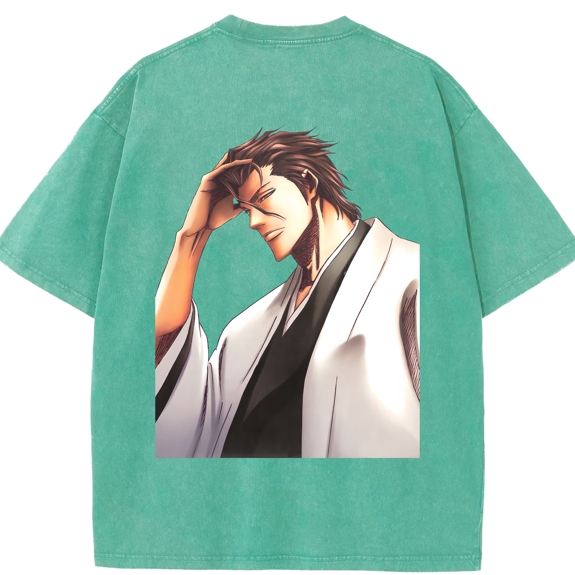 （画像用） ブリーチ 藍染 惣右介（あいぜん そうすけ） BLEACH Aizen Sousuke 綿100% ヴィンテージ風 半袖Tシャツ（背面プリント）